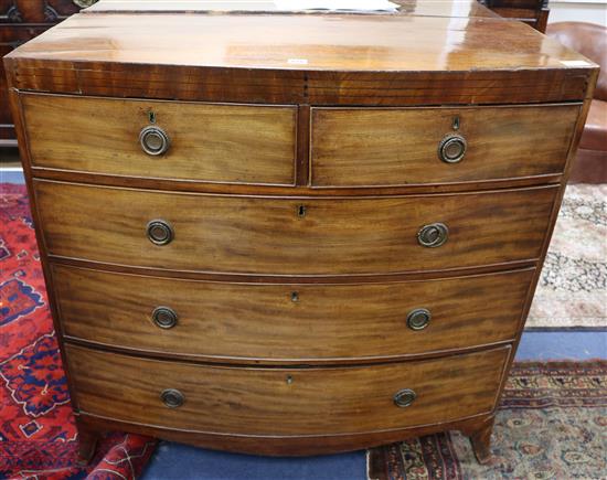 A mahogany bow front chest of two short and three long drawers W.106cm